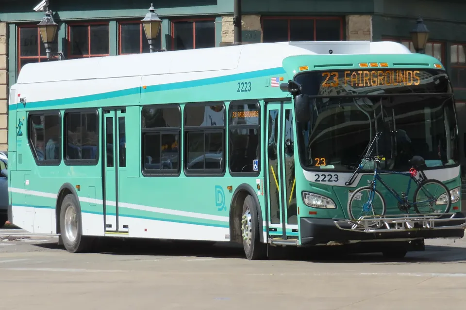 Teal Detroit public bus